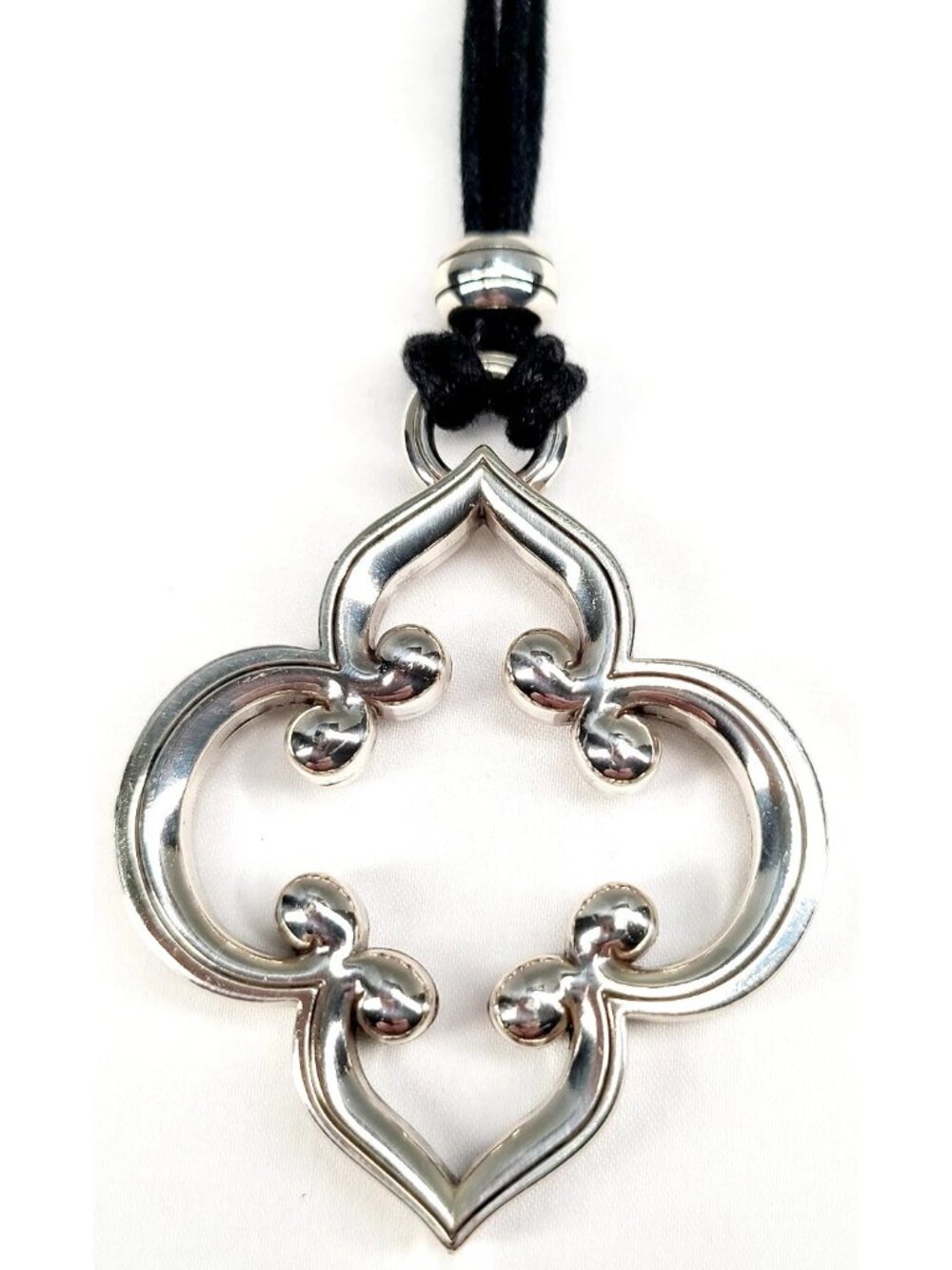 Brighton Silver Toledo Black cord long Necklace NWT  JL0992  28-30"